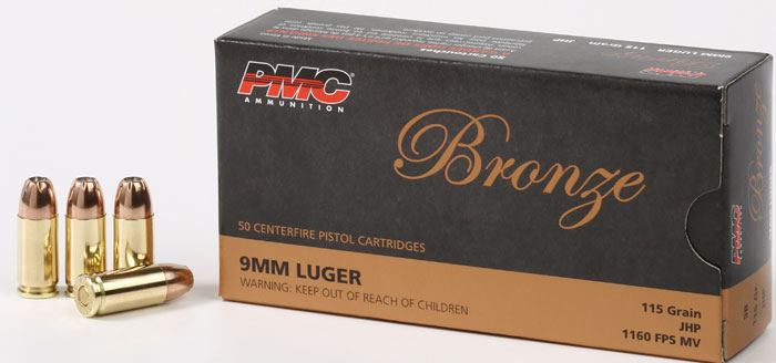 PMC Bronze Line Pistol Ammunition 9B, 9mm, Jacketed Hollow Point (JHP), 115 GR, 1160 fps, 50 Rd/bx
