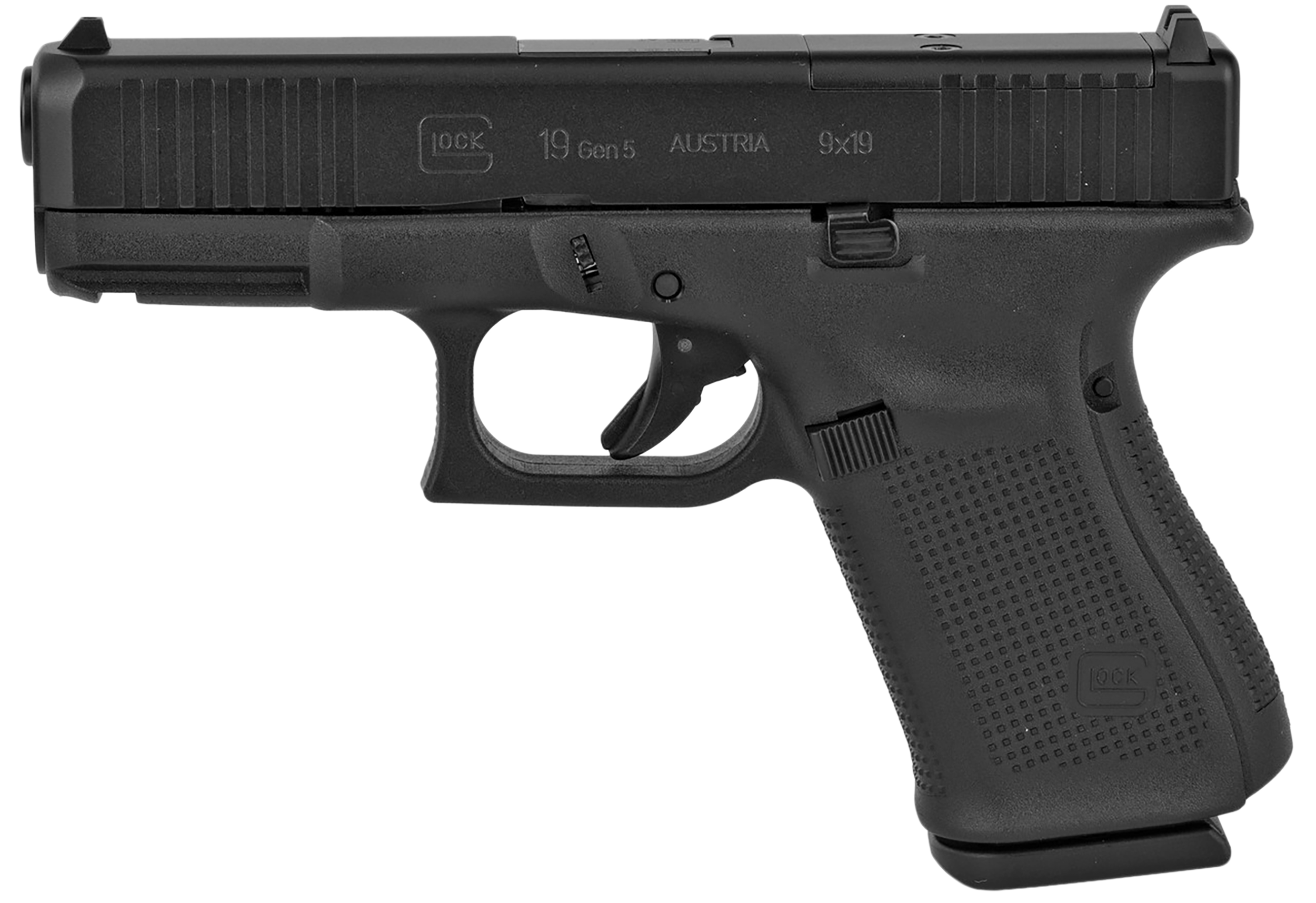 Glock 19 Gen5 MOS Pistol PA195S203MOS, 9mm, 4.02 in, Black Polymer