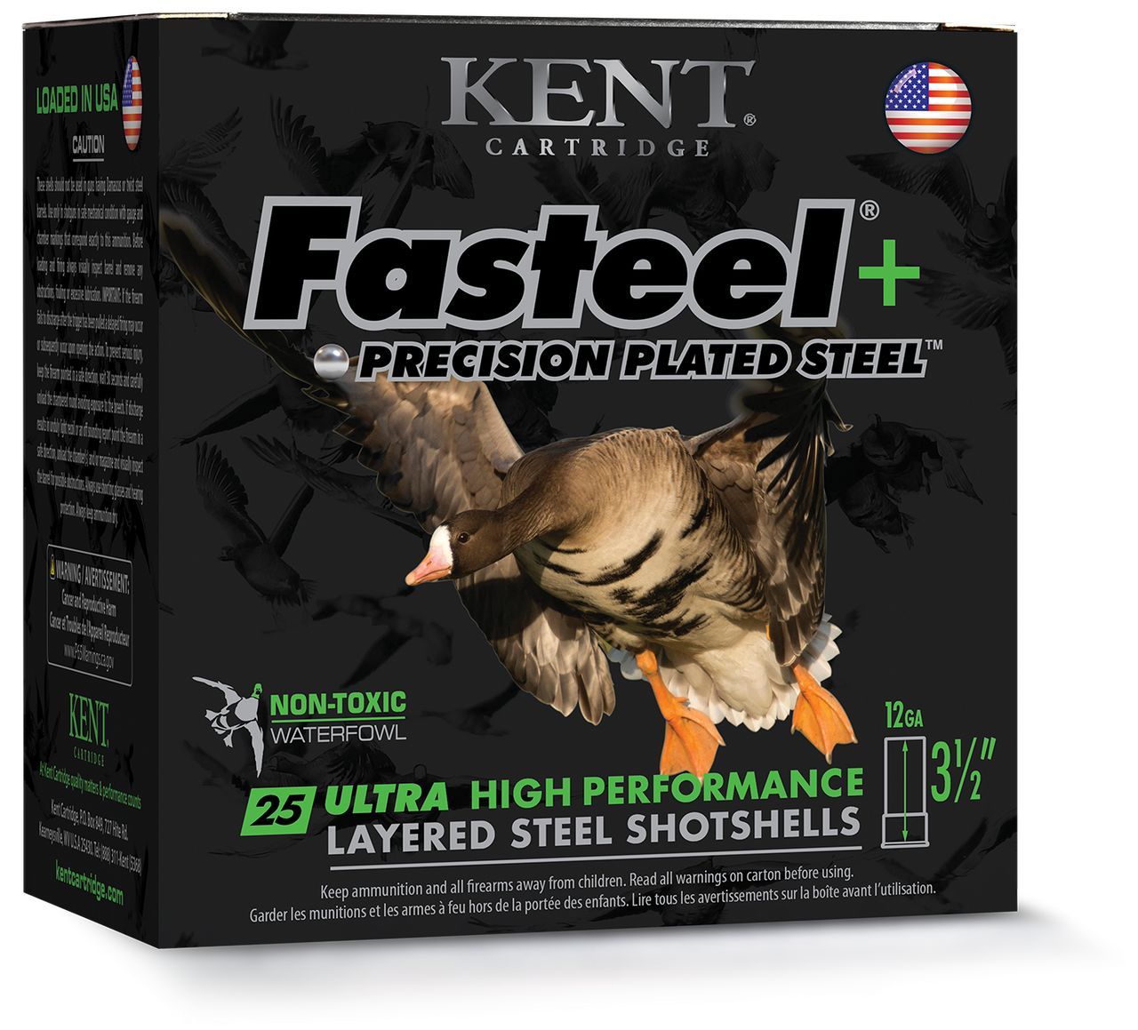 Kent Fasteel+ Layered Steel Shotshells K1235FSP422X4, 12 Gauge, 3-1/2", 1 1/2 oz, 1450 fps, #2 and #4 Steel Shot, 25 Rds/bx