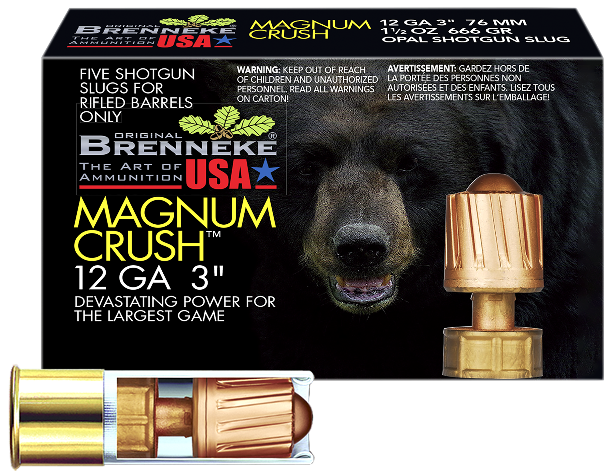 Brenneke Magnum Crush Slugs SL-123CMR, 12 Gauge, 3", 1-1/2 oz, 1604 fps, Slug, 5 Rd/bx