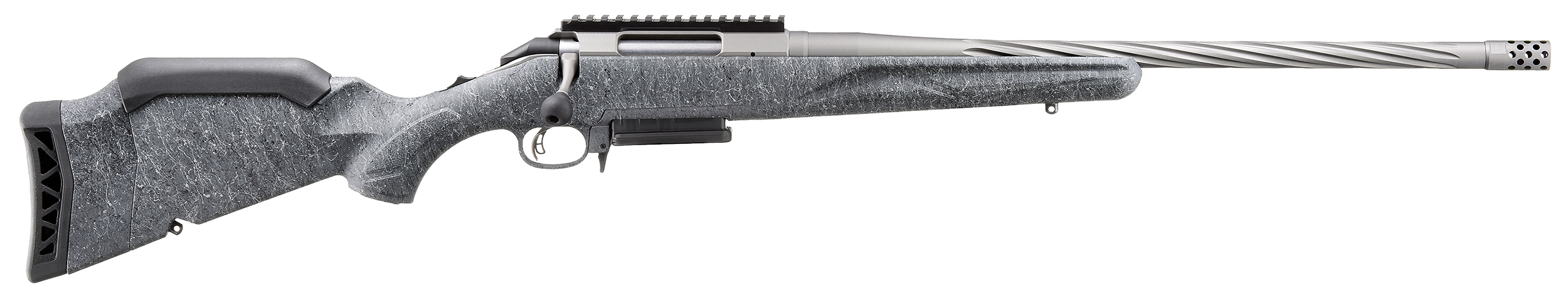 Ruger American Gen II, Bolt Action Rifle, 6.5 PRC, 20" Cobalt Cerakote Threaded Barrel, Adjustable Gray Splatter Stock, 3 Rds, 46916