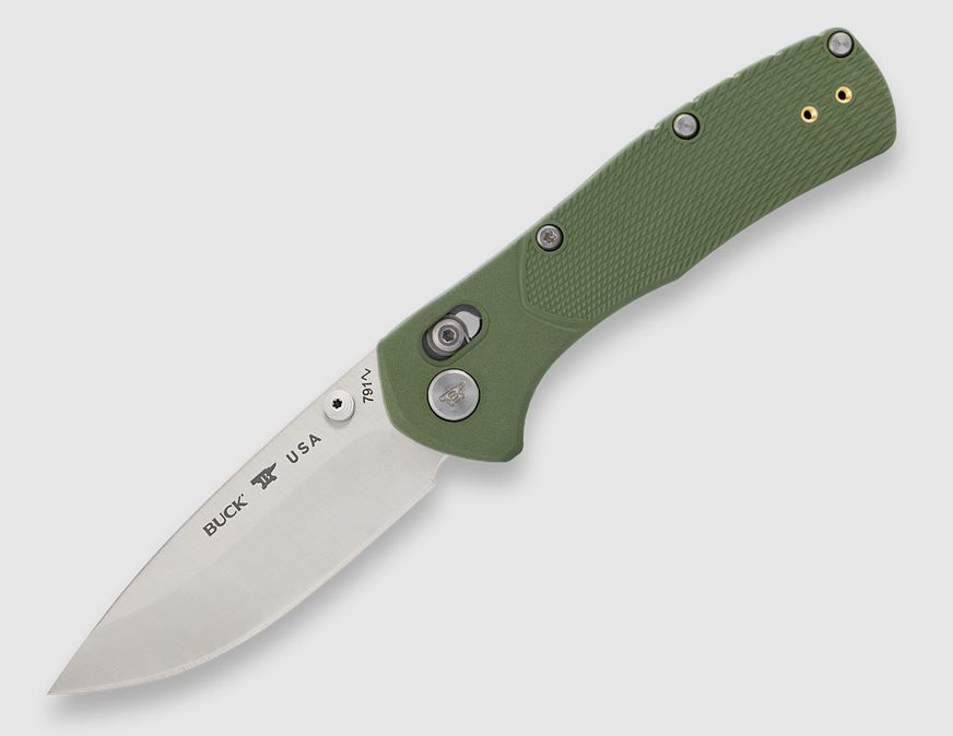 Buck Knives 0791GRS1-B, Satin finished drop point 154CM blade, Green glass filled nylon textured handles with tumble polished stainless steel liners