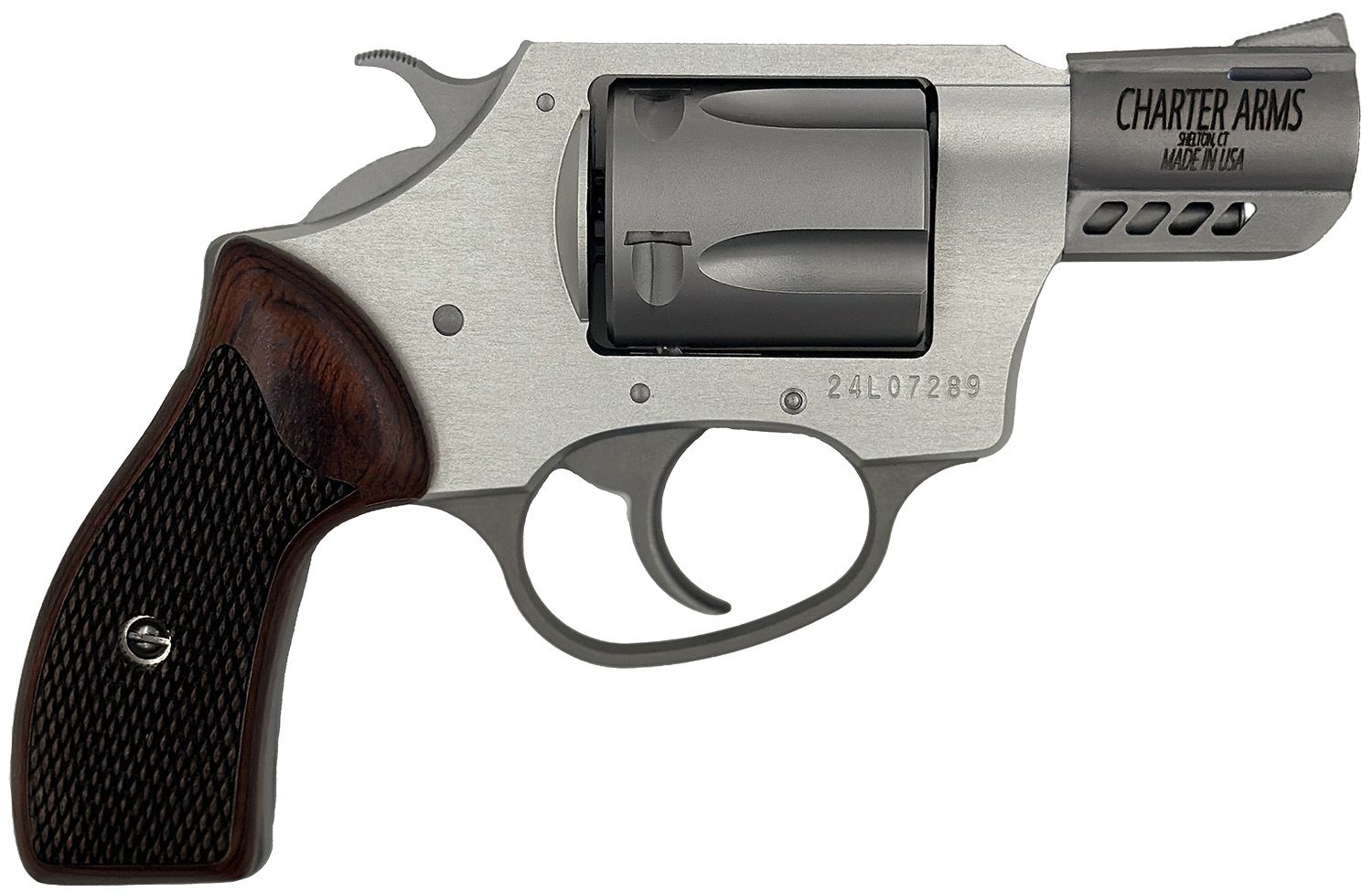 Charter Coyote Revolver 53802, 380 ACP, 2in, Small Rosewood Checkered, 5 Rds