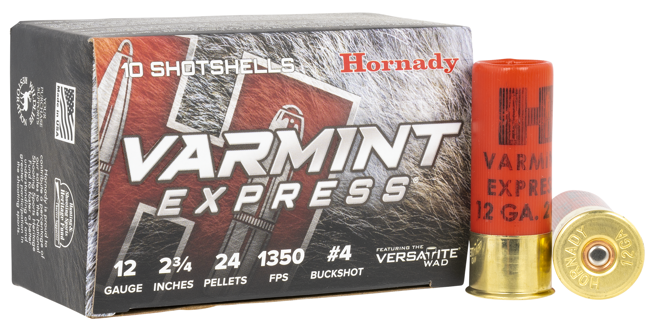 Hornady Shotgun Ammunition 86243, 12 Gauge, 2-3/4", 1350 fps, #4 Lead Buckshot, 10 Rd/bx