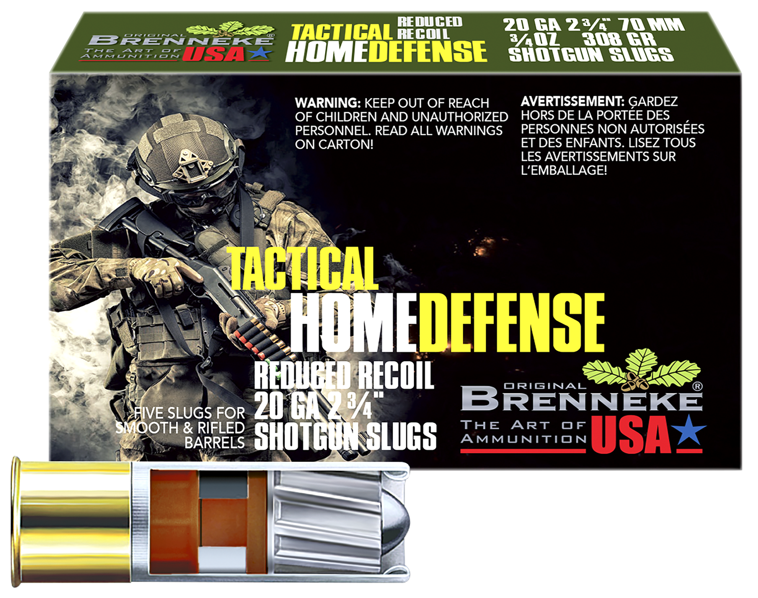 Brenneke THD Home Defense Shotshells SL202THD, 20 Gauge, 2-3/4", 3/4 oz, 1250 fps, Slug, 5 Rds/box