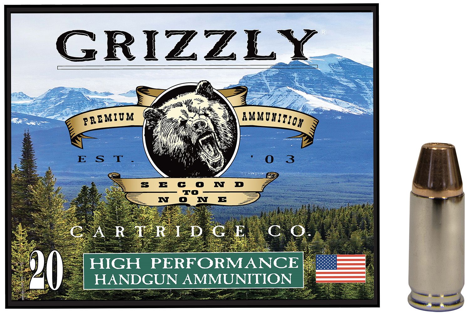 Grizzly Ammunition High Performance Pistol Ammunition GC9M+P2, 9mm, Full Metal Jacket Flat Point, 147  GR, 1125  fps, 20 Rd/bx