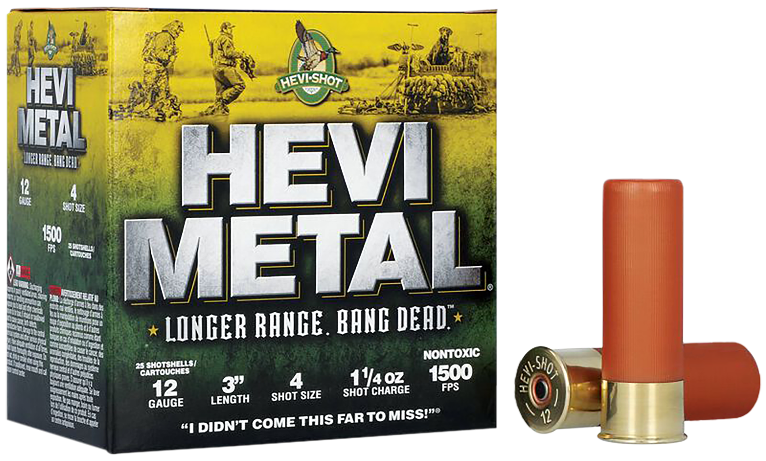 Hevishot Hevi-Metal Long Range Waterfowl Shotshells 38004, 12 Gauge, 3 in, 1-1/4 oz, 1500 fps, #4 Hevi Metal Shot, 25 Rd/bx