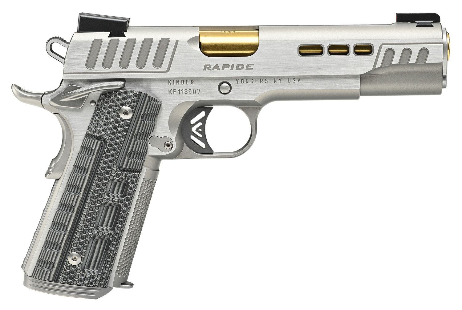 Kimber Rapide Dawn Pistol 3000424, 1911-Style, 5in, Black & Gray G10 Grips, Stainless Finish, 8 Rds