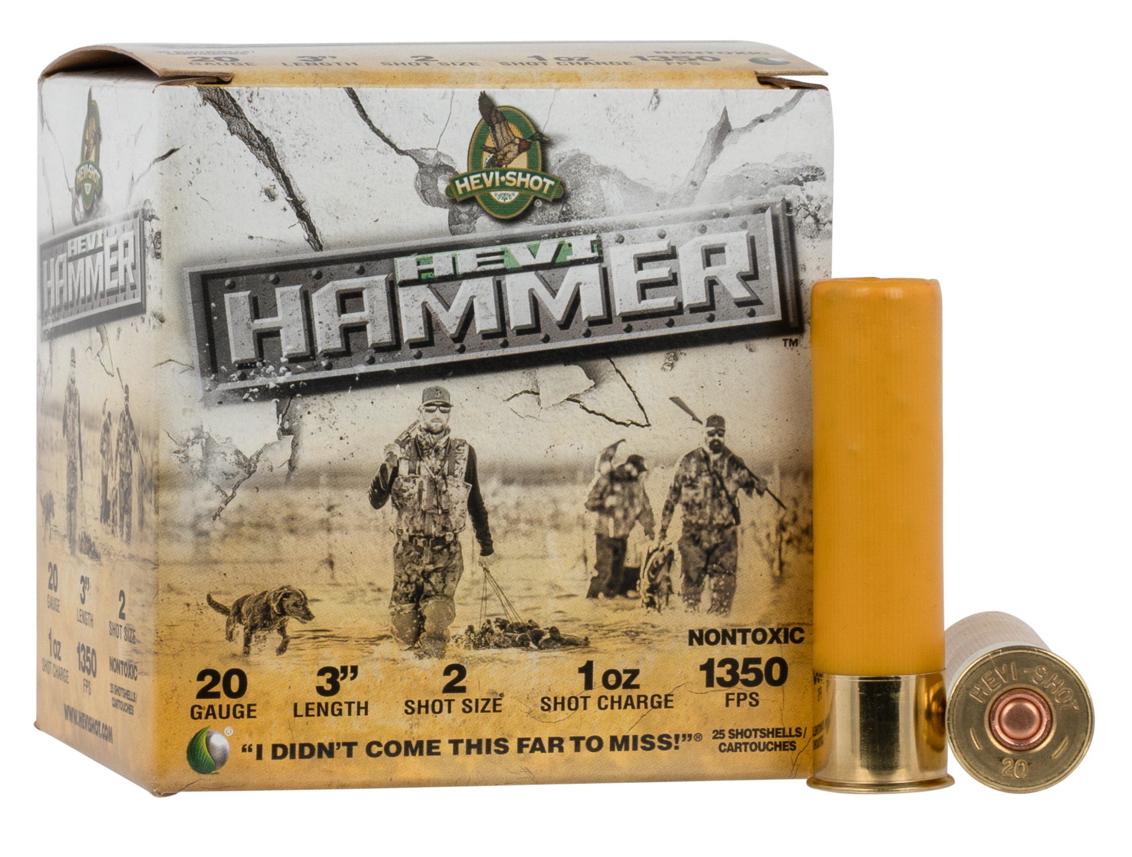 Hevishot Hevi-Hammer Waterfowl Shotshells 29002, 20 Gauge, 3", 1 oz, 1350 fps, #2 Steel/Bismuth Shot, 25 Rds/Bx