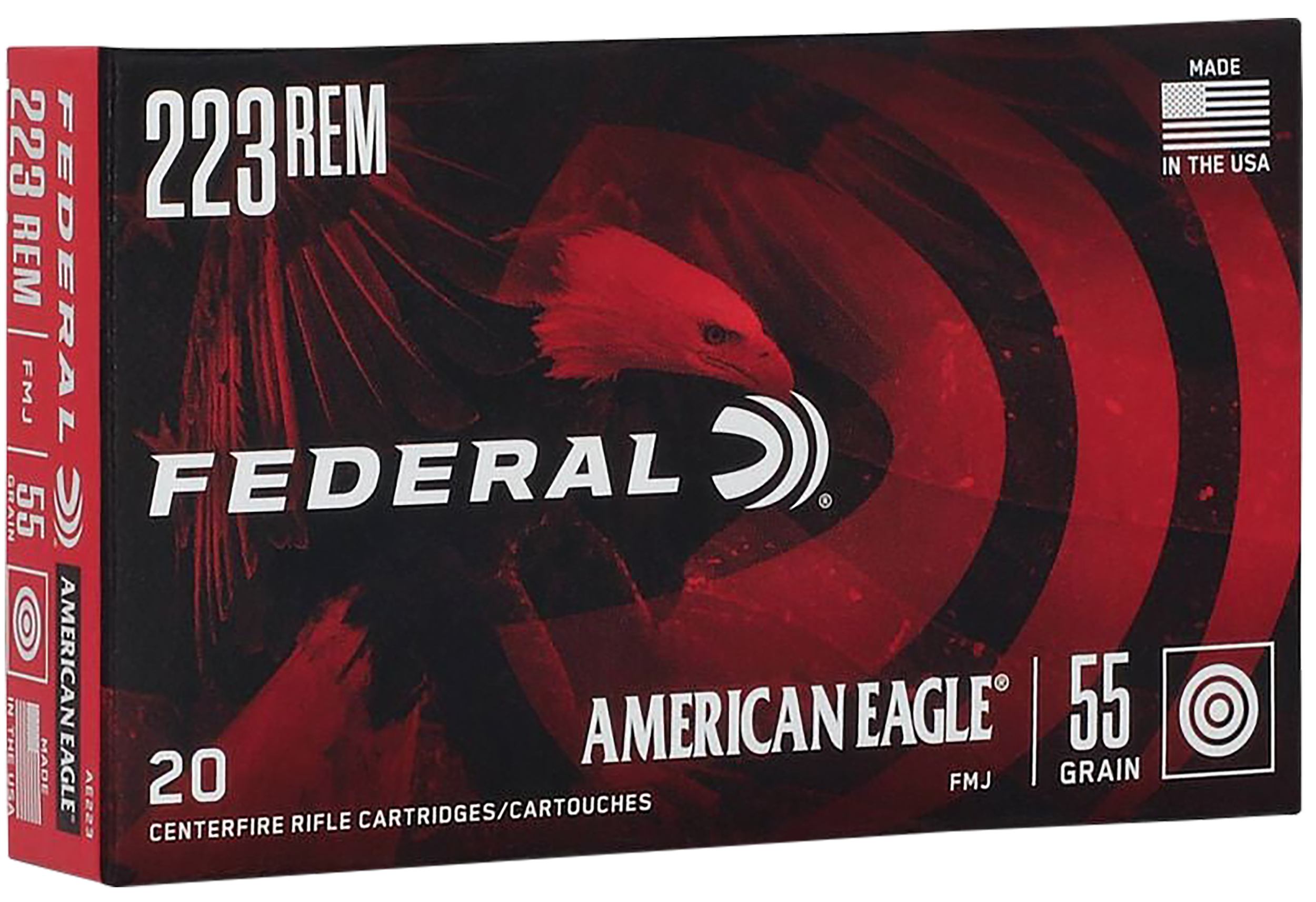 Federal American Eagle Rifle Ammunition AE223, 223 Remington, Full Metal Jacket (FMJ), 55 GR, 3240 fps, 20 Rd/bx