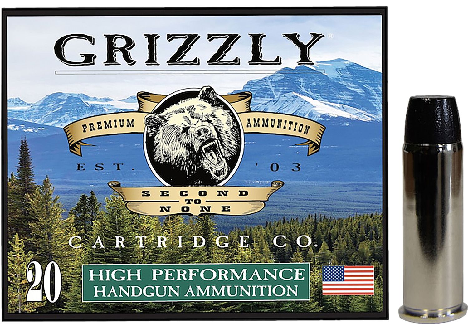 Grizzly Ammunition High Performance Pistol Ammunition GC44M9, 44 Mag, Wide Flat Nose Gas Check, 260  GR, 1450  fps, 20 Rd/bx