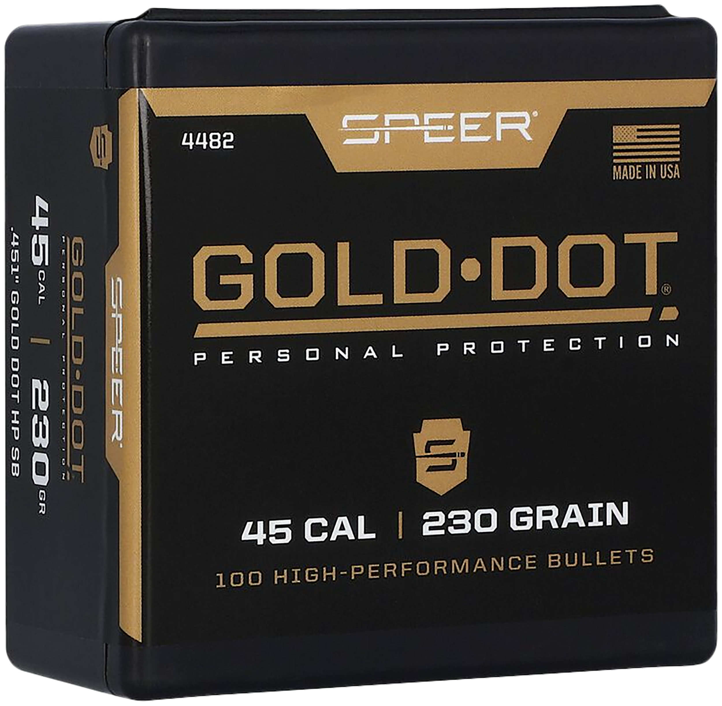 Speer 45 Caliber 230 Grain Gold Dot Hollow Point Short Barrel 100/Box (4482), Not Loaded