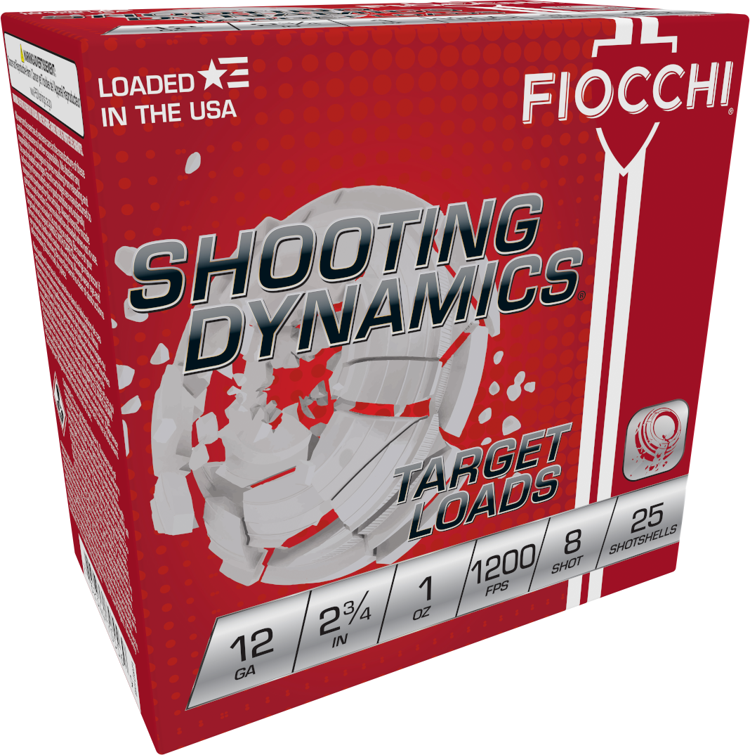 Fiocchi Shooting Dynamics Light Clay Target Loads 12SD1H8, 12 Gauge, 2-3/4", 1 oz, 1200 fps, #8 Lead Shot, 25 Rds/Bx