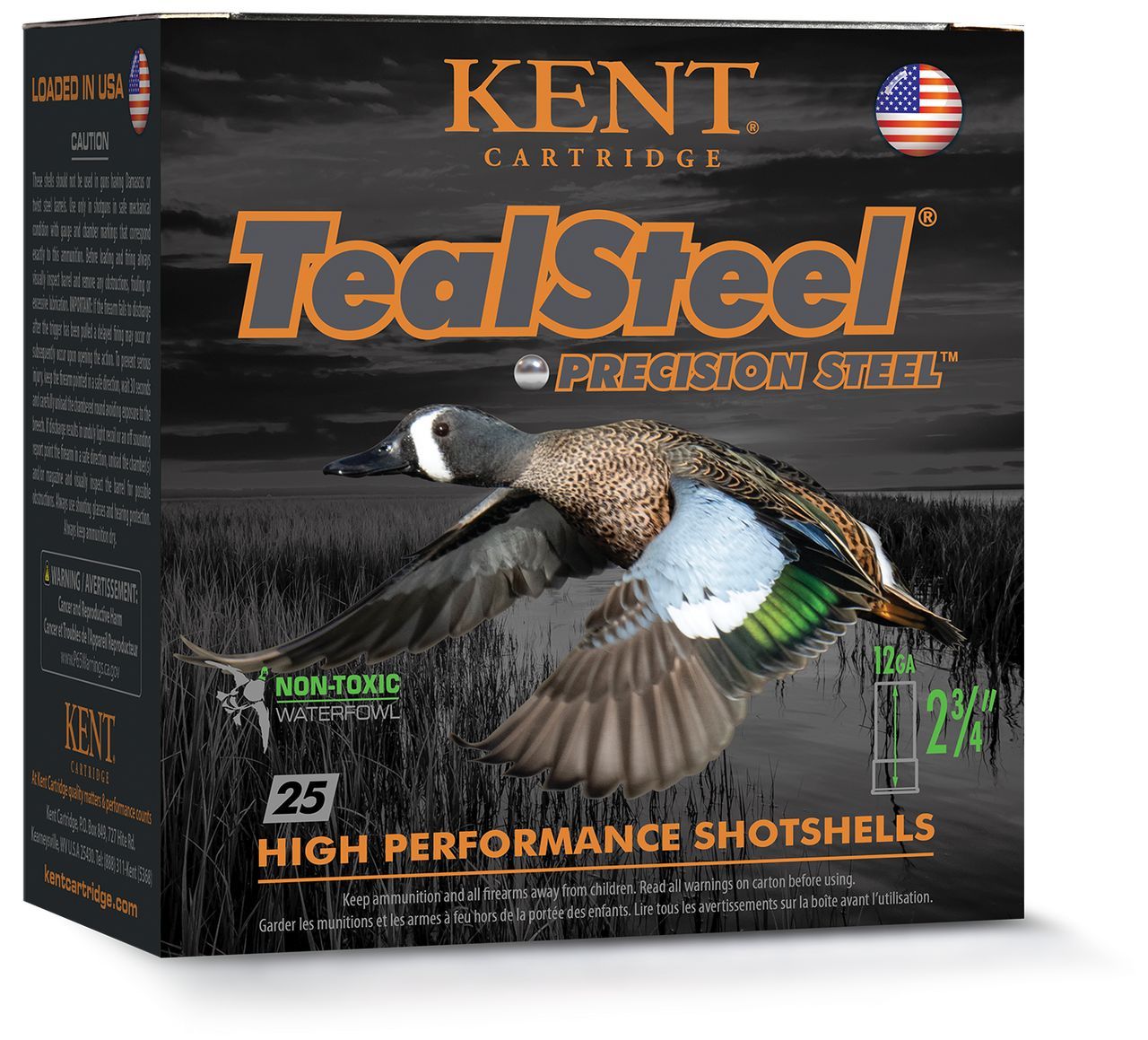 Kent TealSteel Steel Shotshells KTS12365, 12 Gauge, 2-3/4", 1 1/4 oz, 13000 fps, #5 Steel Shot, 25 Rds/bx
