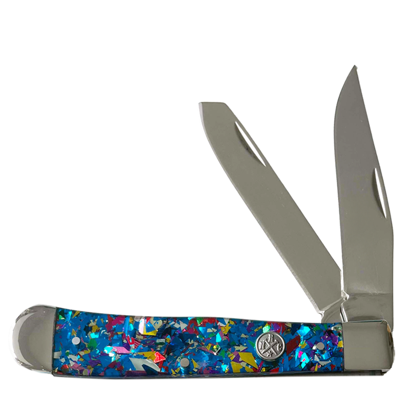 Whiskey Bent Knives Trapper Knife w/Clip Point & Spey Blade, Blue Infusion Handle (RN11-81)