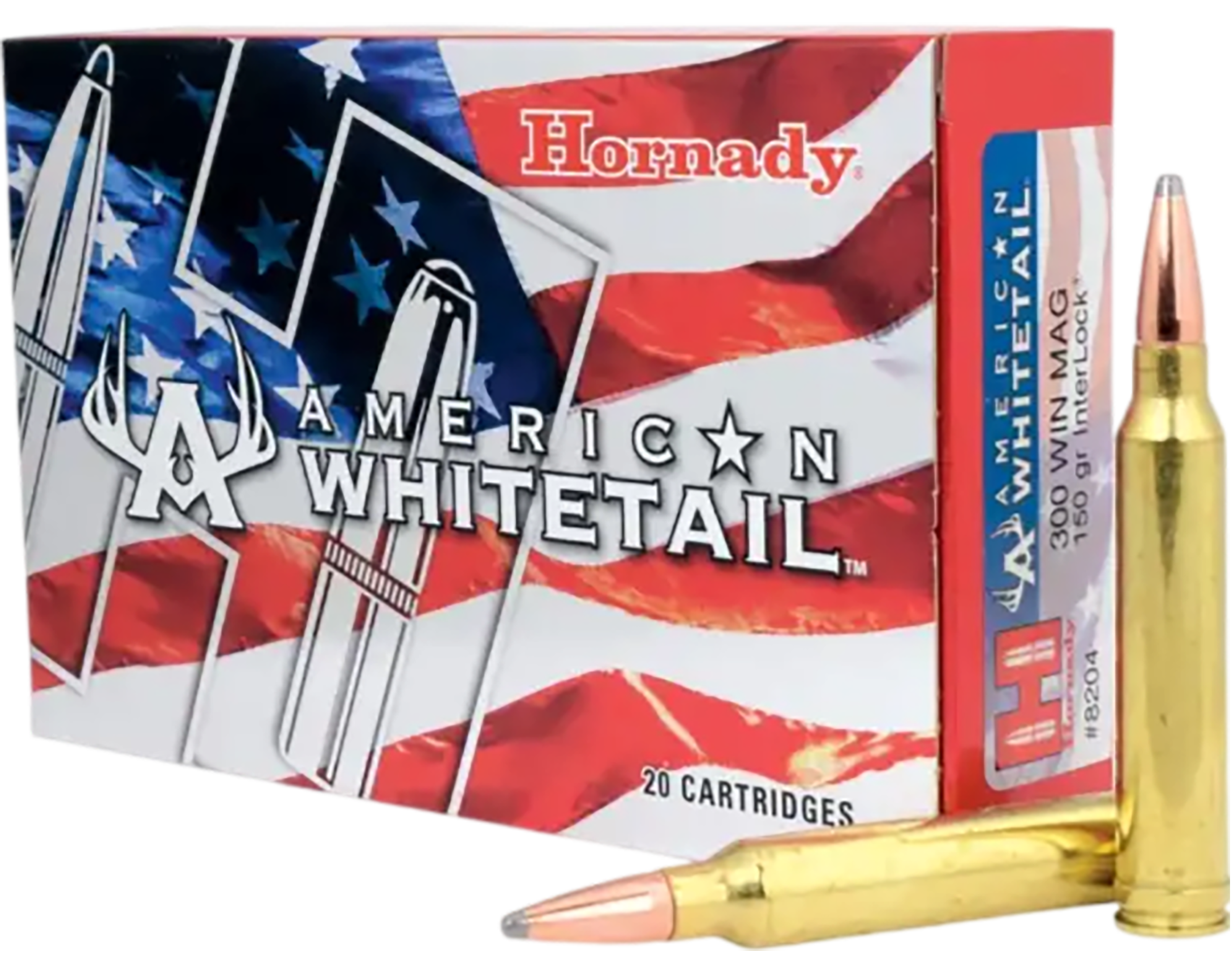 Hornady American Whitetail Rifle Ammunition 8204, 300 Winchester Magnum, Soft Point (SP), 150 GR, 2979 fps, 20 Rd/bx