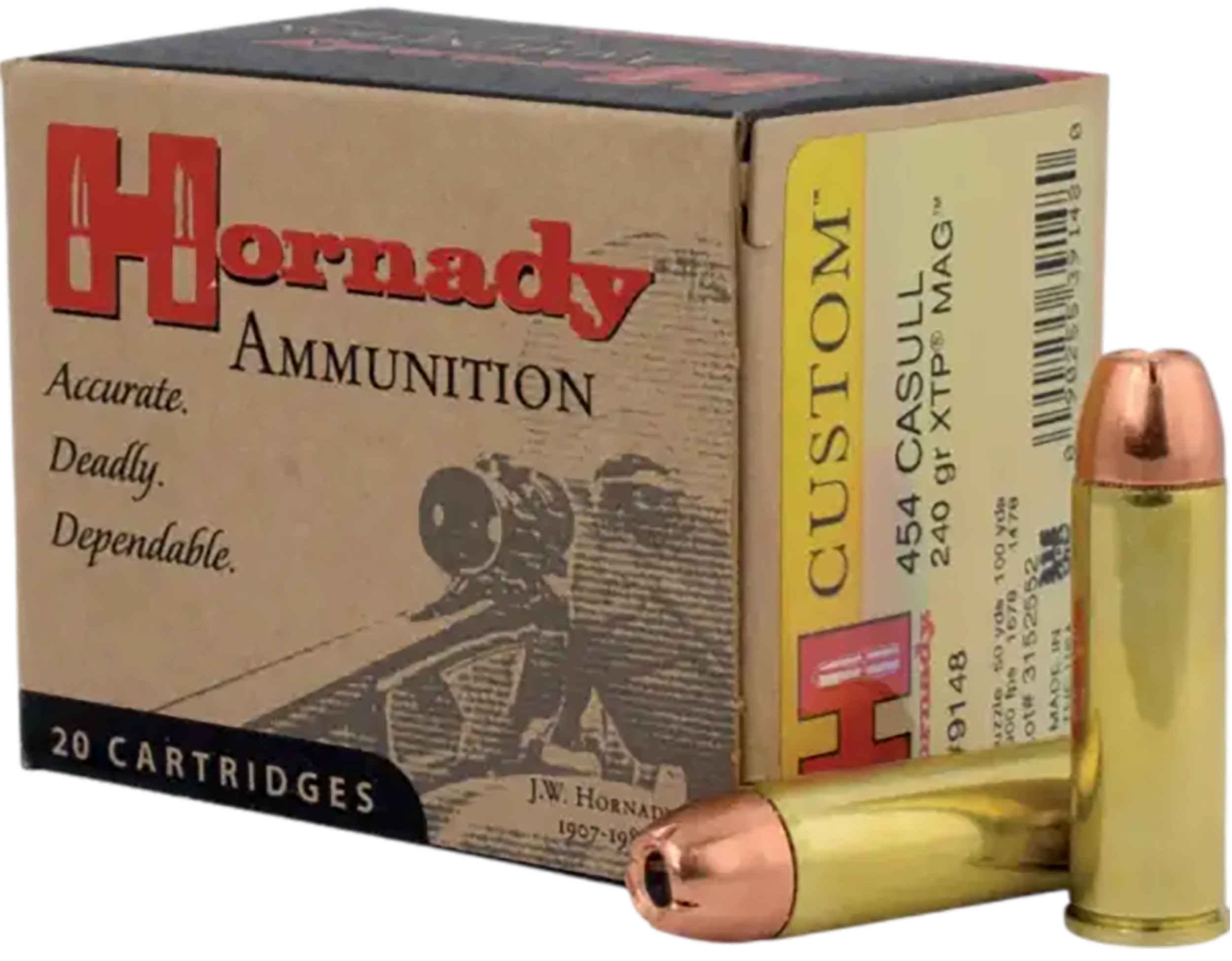 Hornady Custom Handgun Ammunition 9148, 454 Casull, XTP, 240 GR, 1900 fps, 20 Rd/bx