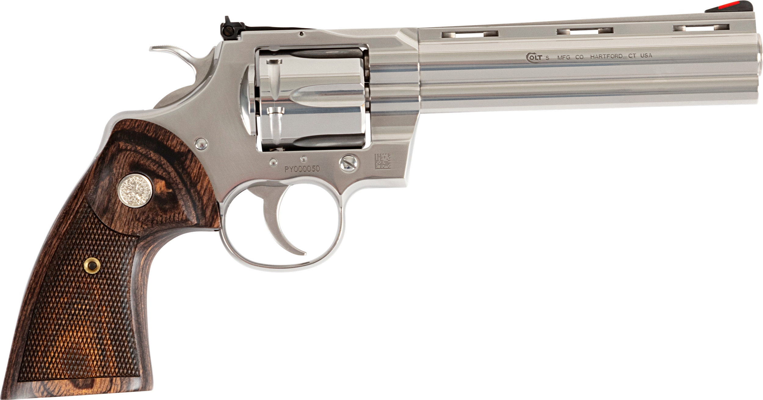 Colt Python Revolver PYTHON-SP6WTS, 357 Magnum, 6", Walnut Grips, Stainless Steel Finish, 6 Rds