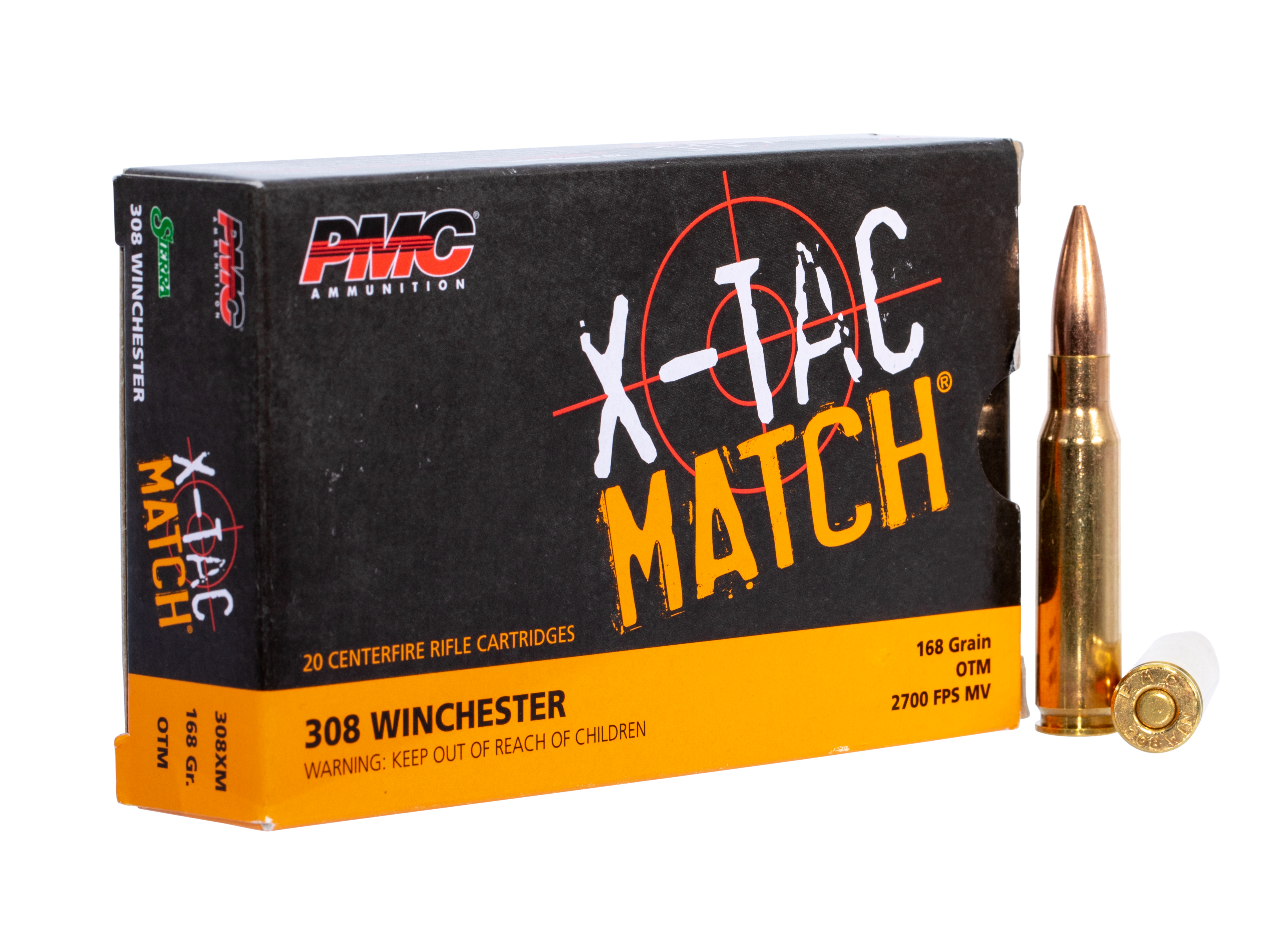 PMC Rifle Ammunition 308XM, 308 Win, Open Tip Match (OTM), 168 gr