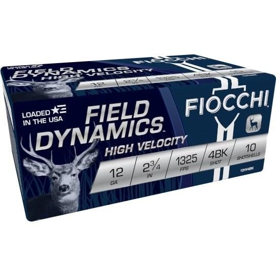 Fiocchi High Velocity 12HV4BK, 12 Gauge, 2-3/4", 27 Pellets, 1325 fps, #4 Nickel Plated Buckshot, 10 Rd/bx