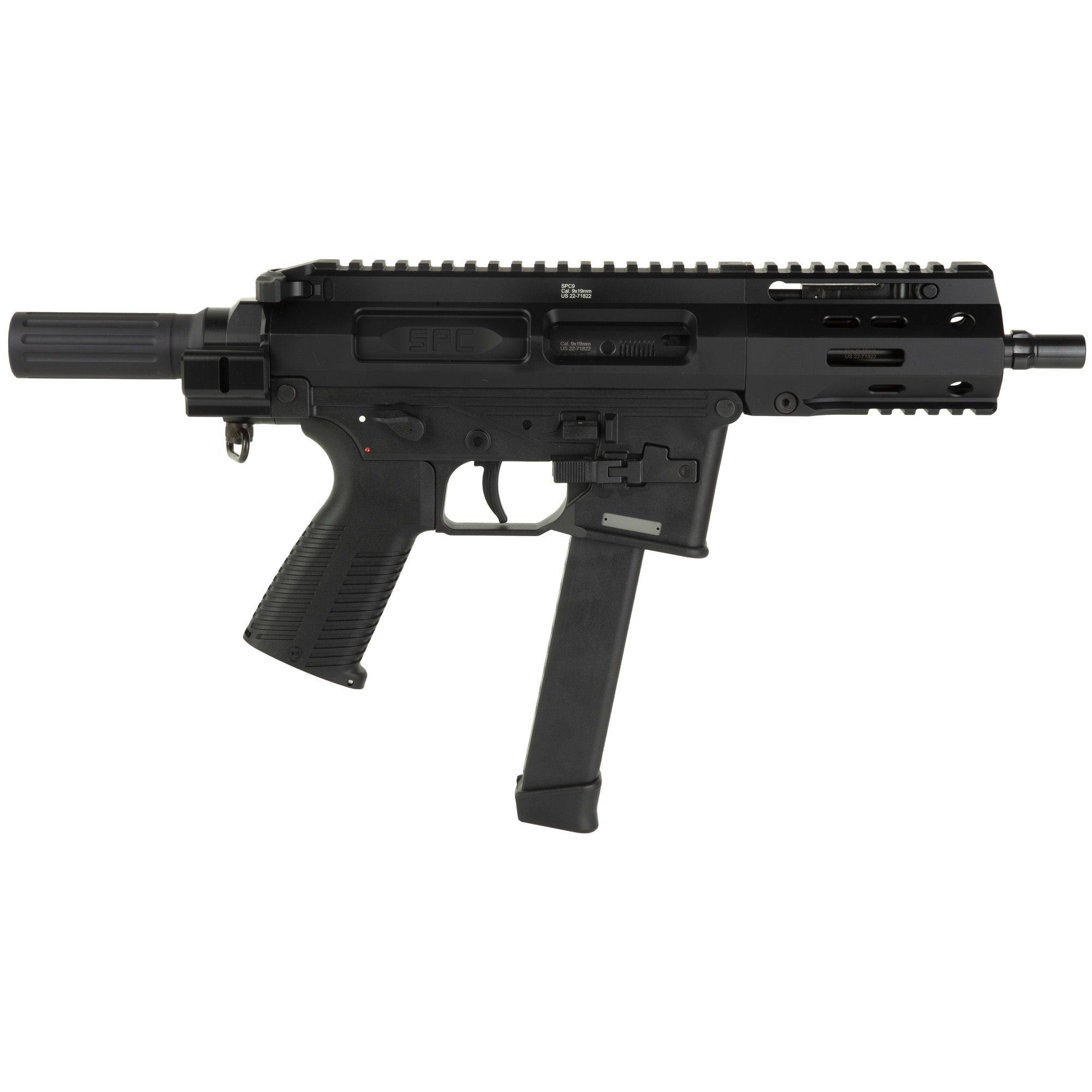 B&T SPC9 Semi-Auto Pistol BT-500003-PDW-G, 9mm, 4.5 in, Black Grip, Black Finish, 33 Rds