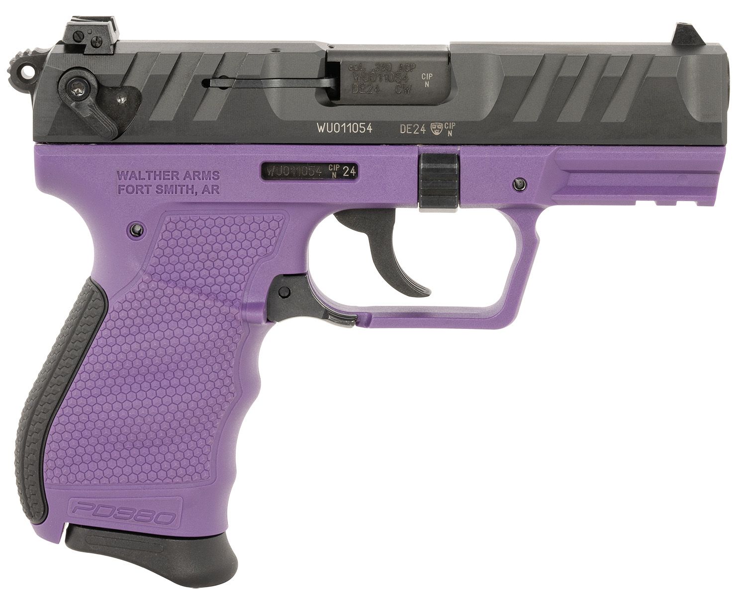 Walther PD380 Pistol 5050511, 380 ACP, 3.70in, Textured Wraparound Grips, Purple Finish, 9 Rds