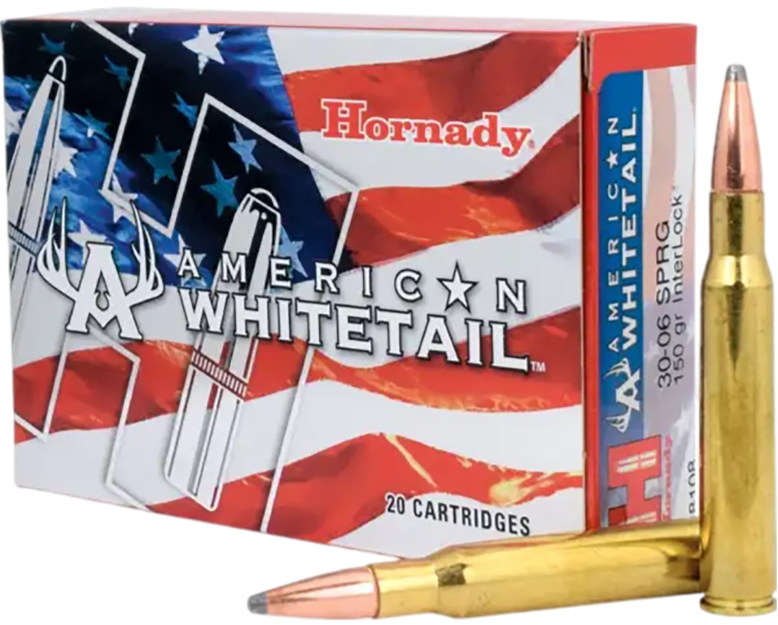 Hornady American Whitetail Rifle Ammunition 8108, 30-06 Springfield, Soft Point (SP), 150 GR, 2910 fps, 20 Rd/bx
