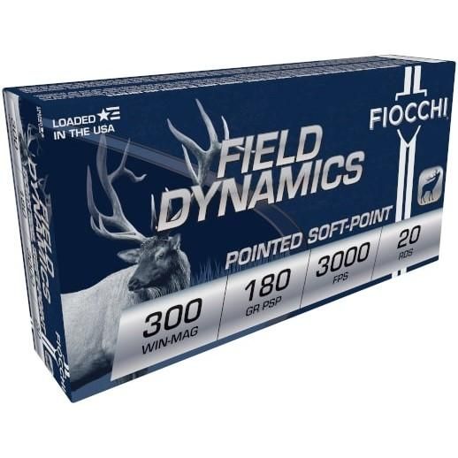 Fiocchi Field Dynamics Rifle Ammunition 300WMB, 300 Win Mag, PSP Interlock BT, 180 GR, 3000 fps, 20 Rd/bx