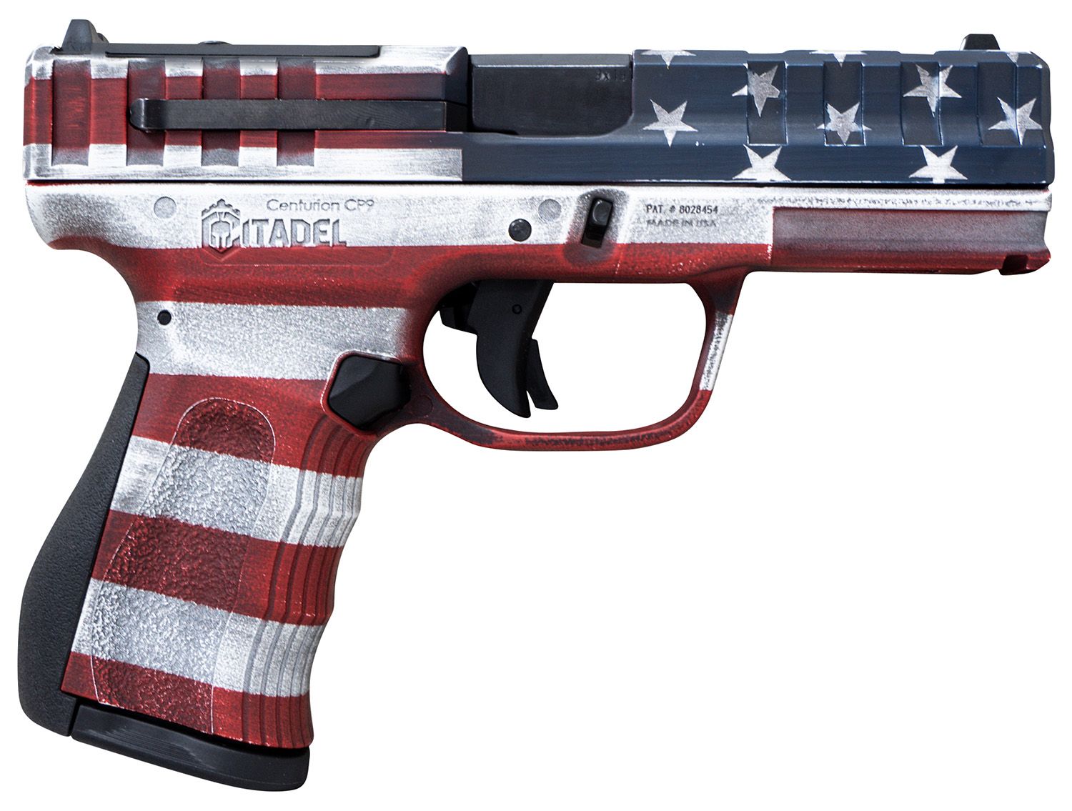 Puma Rifles Centurion CP9 Optic Ready Pistol CITCP9USA, 9mm Luger, 4in, Polymer Frame & Grips, American Flag Cerakote Finish, 14 Rds