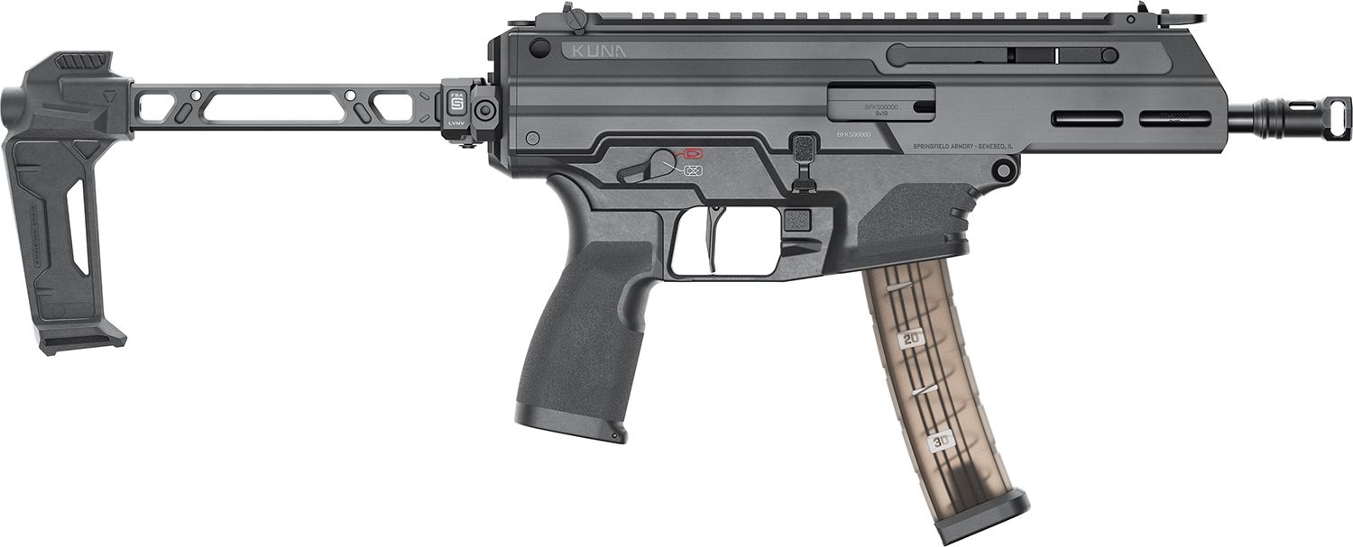 Springfield Armory Kuna Pistol PDW KN9069BFSA, 9mm, 6.12" Threaded, Hybrid Flip-up Sights, w/Folding Brace, Black Melonite Finish, Ambidextrous, 30+1