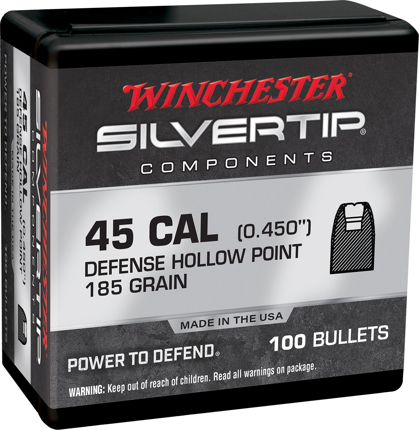 Winchester Ammo Silvertip Pistol Ammunition WB45AS185X, 45 ACP, 185  GR, 100 Rd/bx