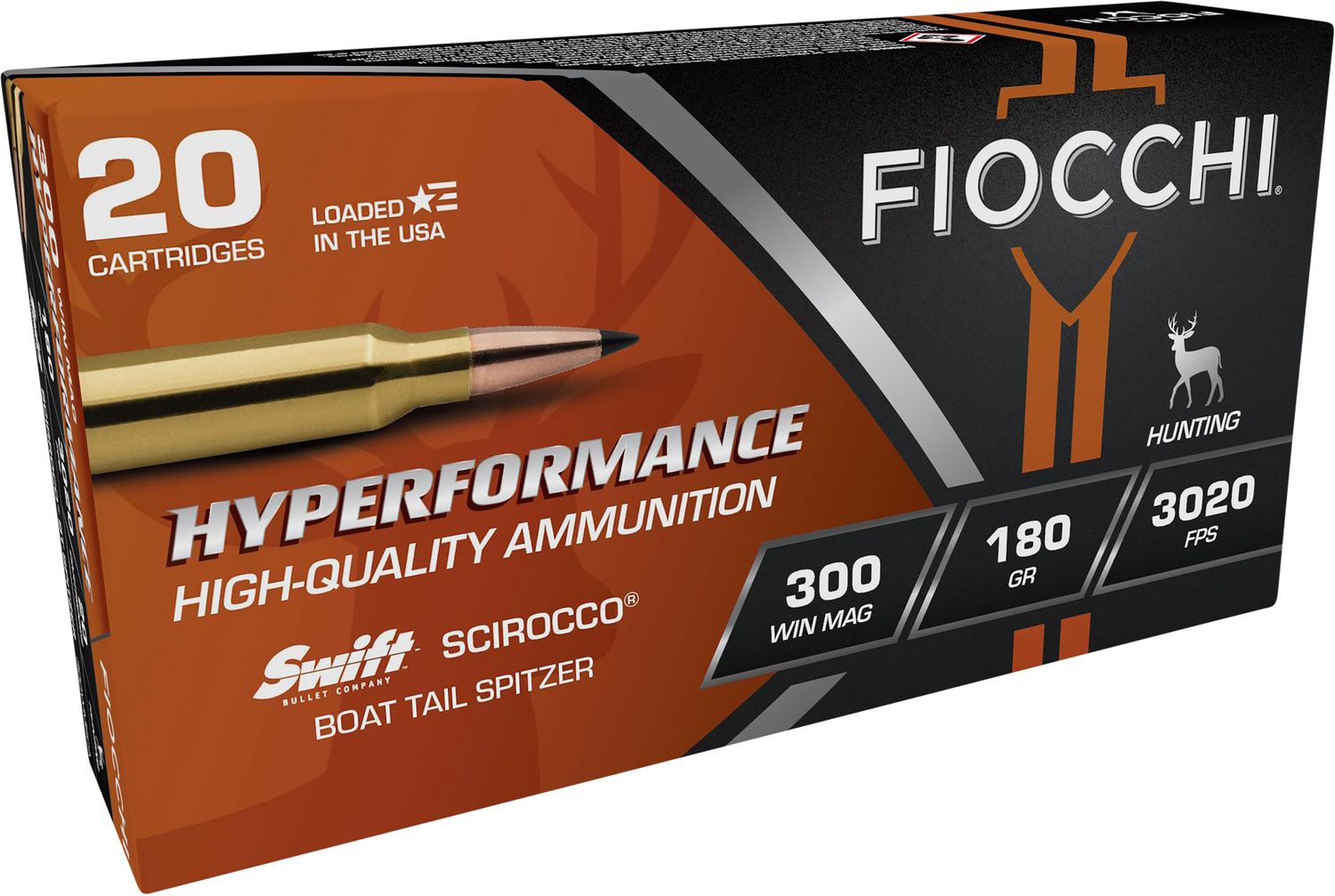 Fiocchi Extrema Rifle Ammunition 300WMSCA, 300 Win Mag, Swift Scirocco II Boat Tail Spitzer, 180 gr, 3020 fps, 20 Rd/Bx