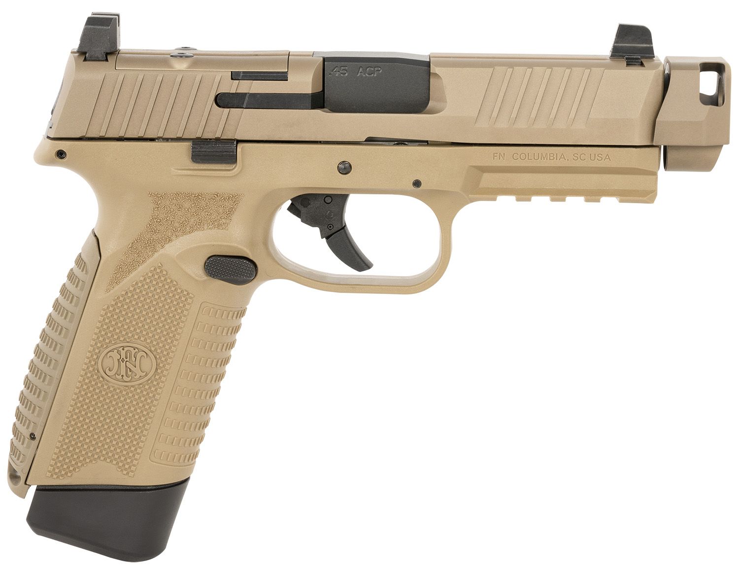 FN Herstal 545 MRD Compensated Optic Ready Pistol 66102136, 45 ACP, 4.43in, Interchangeable Backstrap, Flat Dark Earth Finish, 15 Rds