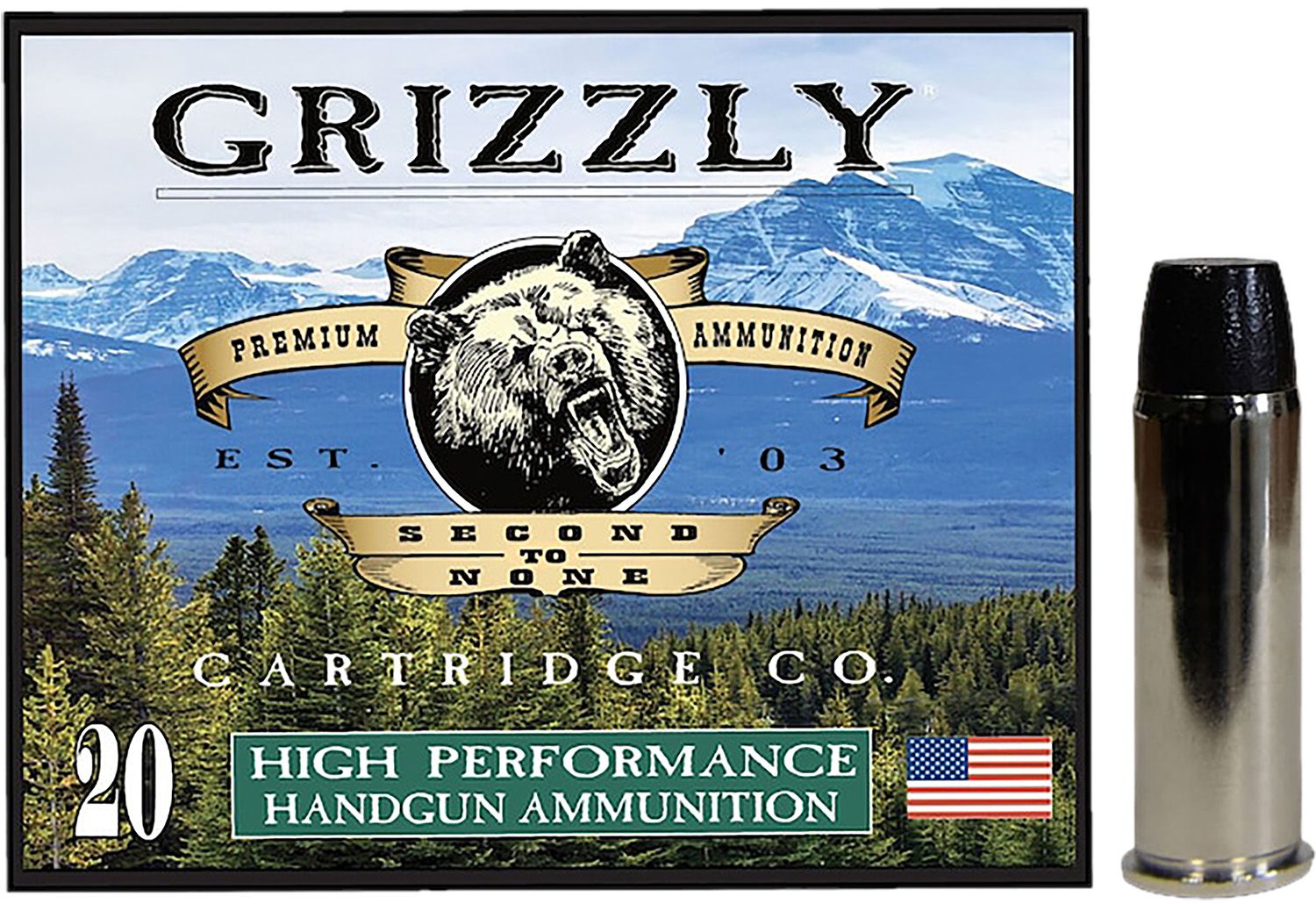 Grizzly Ammunition High Performance Pistol Ammunition GC44M16, 44 Mag, Wide Flat Nose Gas Check, 300  GR, 1400  fps, 20 Rd/bx