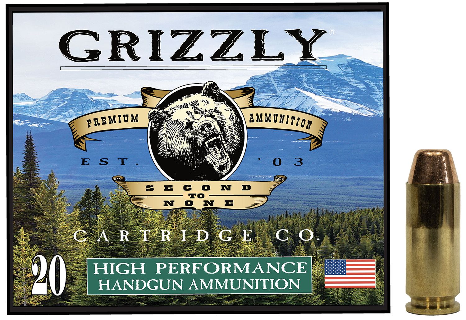 Grizzly Ammunition High Performance Pistol Ammunition GC10CM2, 10mm Auto, Full Metal Jacket Flat Point, 200  GR, 1250  fps, 20 Rd/bx