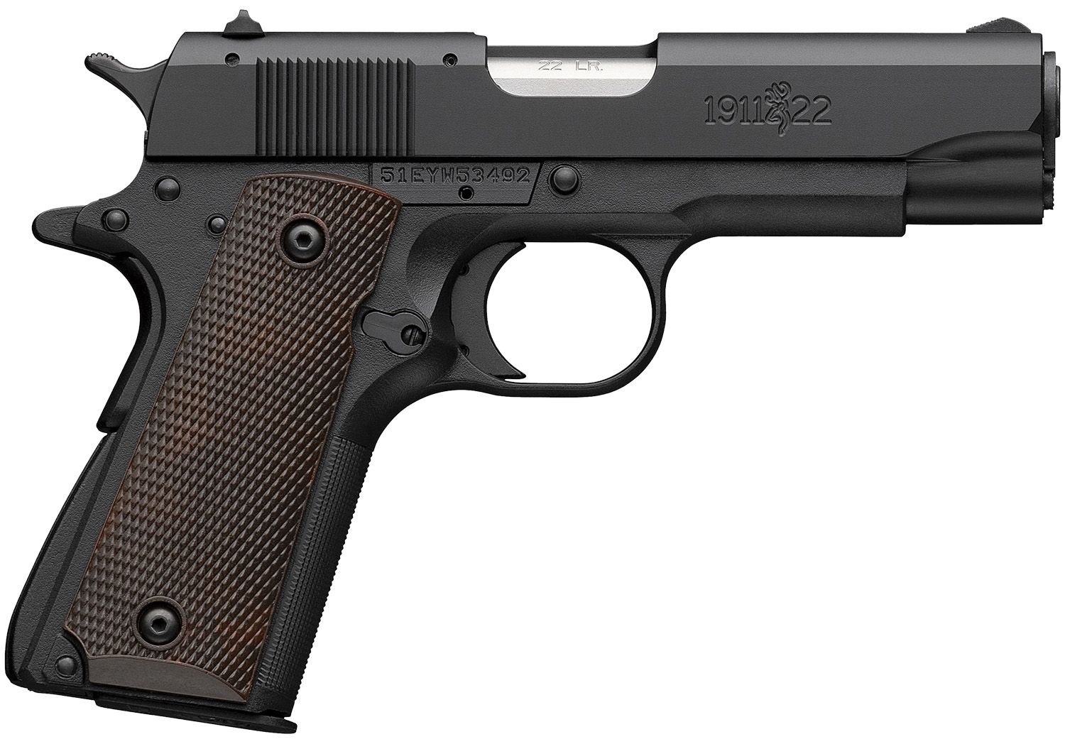 Browning 1911-22 A1 Pistol 051064490, 22 LR, 3.63in, Brown Composite Grips, Matte Black Finish, 10 Rds