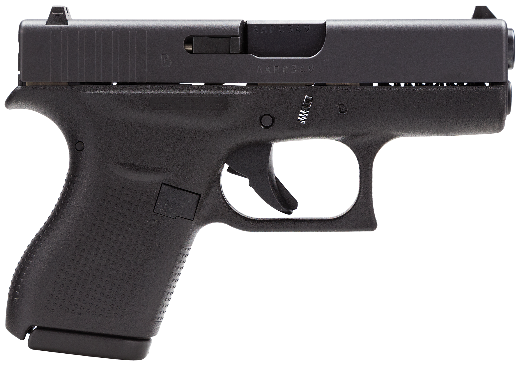 Glock 42 Gen3 Subcompact Pistol UI4250201, 380 ACP, 3.25 in, Polymer Grip, Gas Nitride Black Finish, 6 Rd