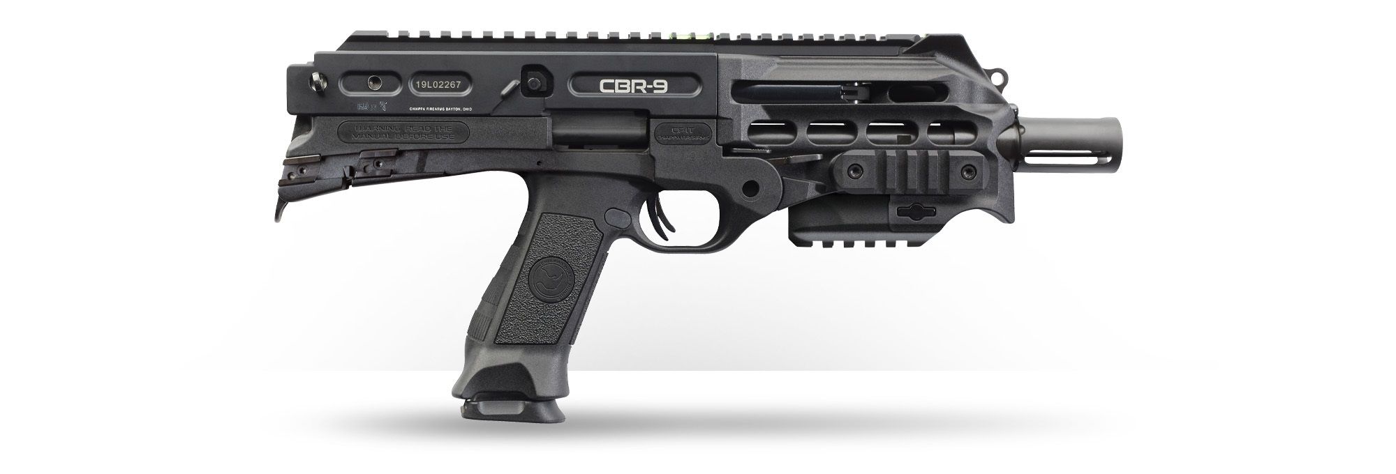 Chiappa CBR-9 Black Rhino Pistol 500.217, 9mm, 9in, Black Polymer Pistol Grip, 18 Rds