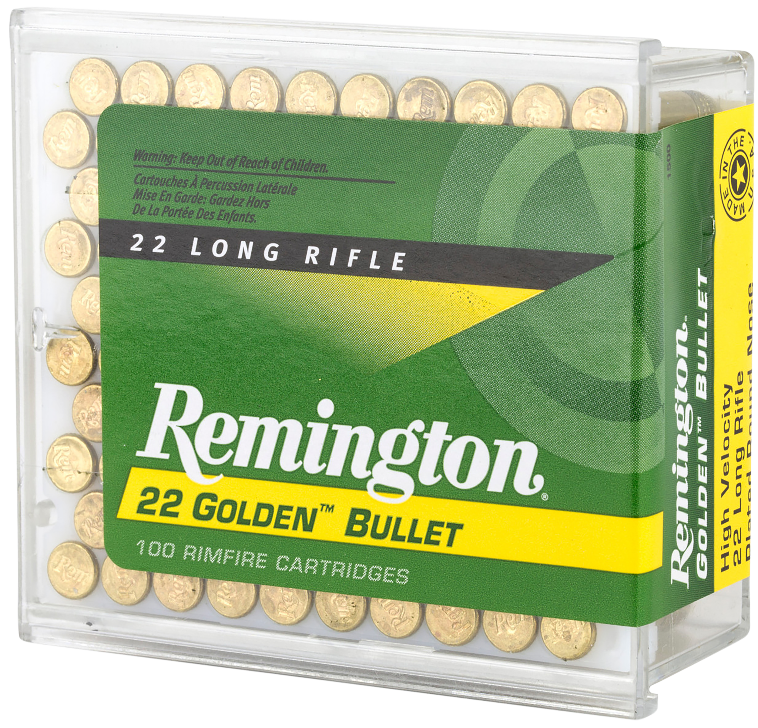Remington Golden Bullet Rimfire Ammunition 1500, 22 Long Rifle, Plated Lead Round Nose (RN), 40 GR, 1255 fps, 100 Rd/bx