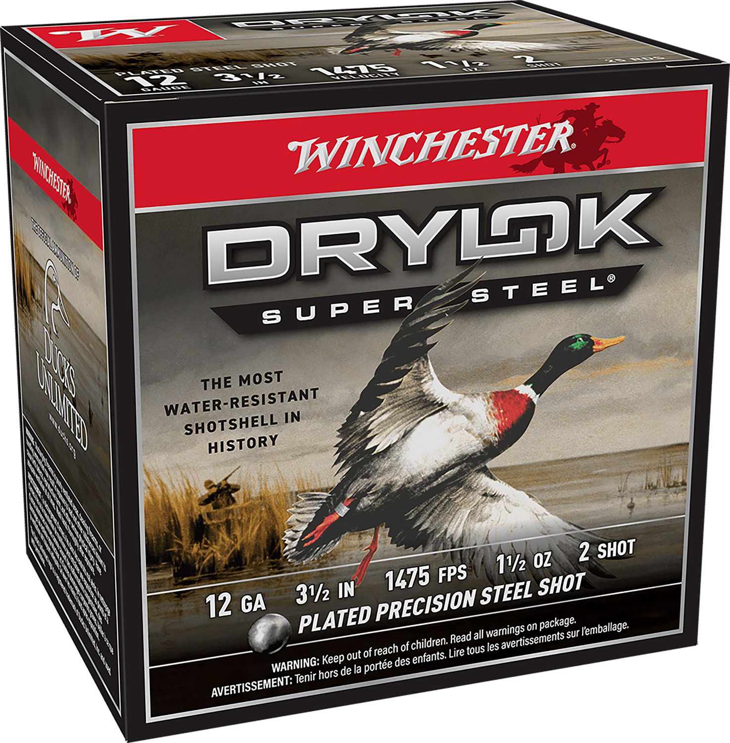 Winchester Ammo Drylok Super Steel High Velocity SSH12LH2, 12 Gauge, 3.50", 1 1/2 oz, 1475  fps, 2 Shot, 25 Rd/bx
