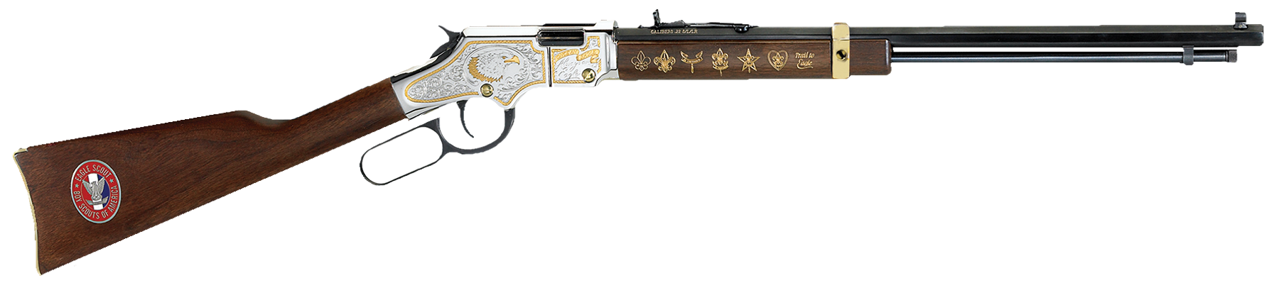 Henry Golden Boy Eagle Scout Rifle H004ES, 22 Short/Long/LR, 20 in, American Walnut Stock, Blue Steel/Brasslite Finish