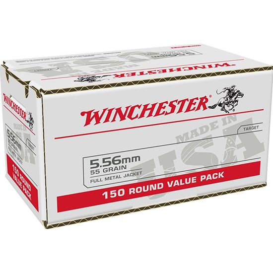 Winchester USA Rifle Ammunition USA556L1, 5.56mm NATO, Full Metal Jacket (FMJ), 55 gr, 3240 fps, 150 Rd/Bx