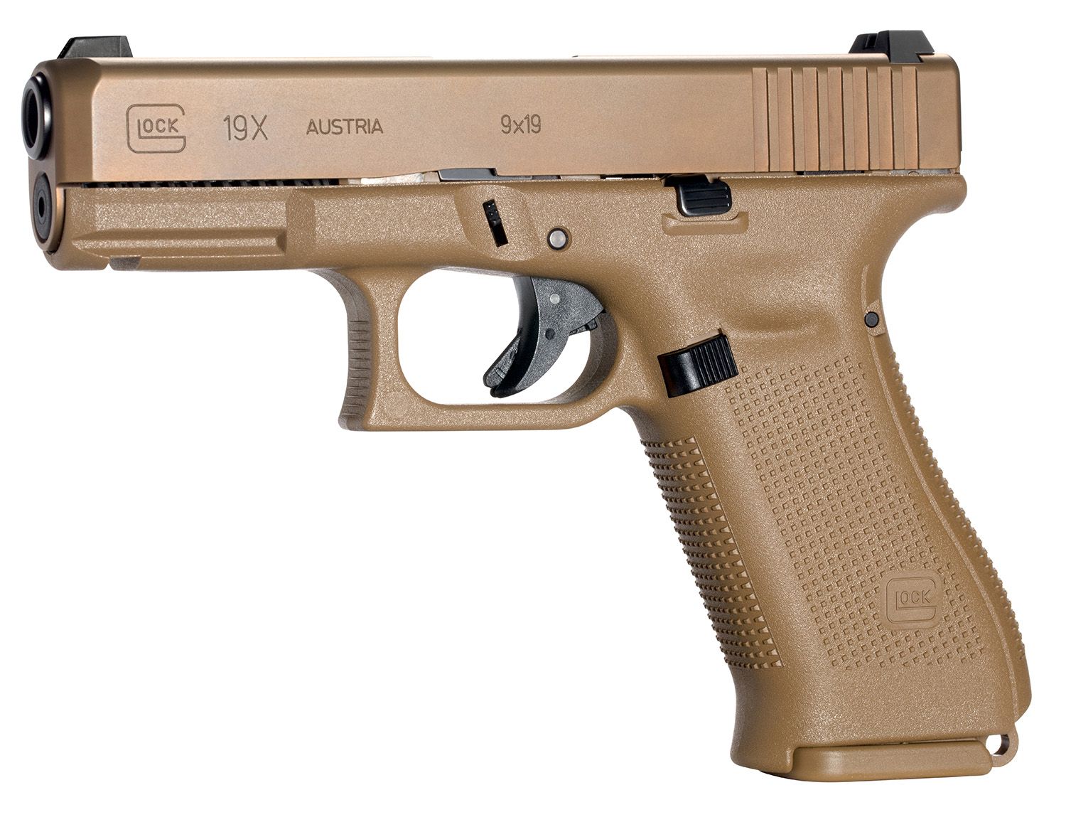 Glock 19X Compact Crossover Pistol PX1950701, 9mm Luger, 4.02in, Coyote Brown Textured Polymer Grips, Coyote Brown Cerakote Finish, 10 Rds