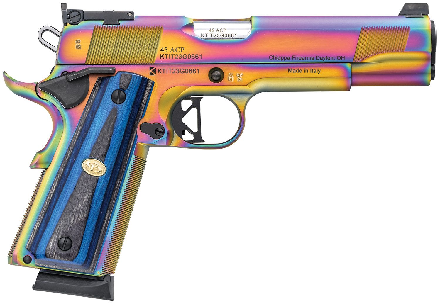 Chiappa 1911 Empire Grade Pistol 440183, 45 ACP, 5in, Black G10 Grips, Nebula PVD Finish, 8 Rds