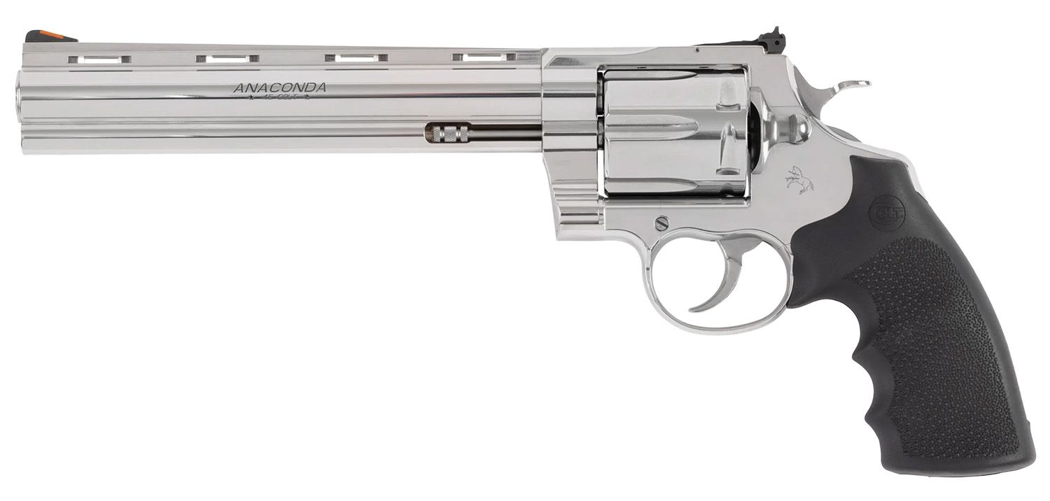 Colt Anaconda Revolver ANACONDASP8RTS45C, 45 Colt (Long Colt), 8in, Black Grips, Stainless Steel Frame Finish, 6 Rds