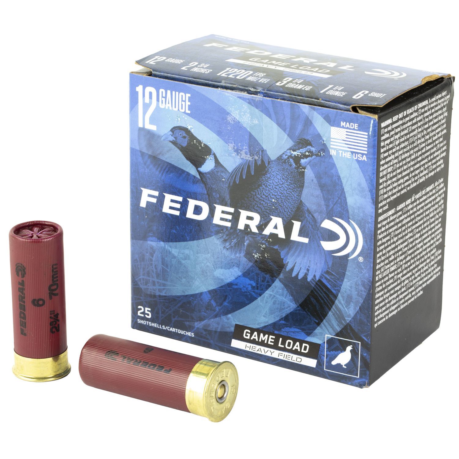 Federal Premium Game-Shok Heavy Field Shotshells H1256, 12 Gauge, 2-3/4", 1-1/4 oz, 1220 fps, #6 Lead Shot, 25 Rds/Bx