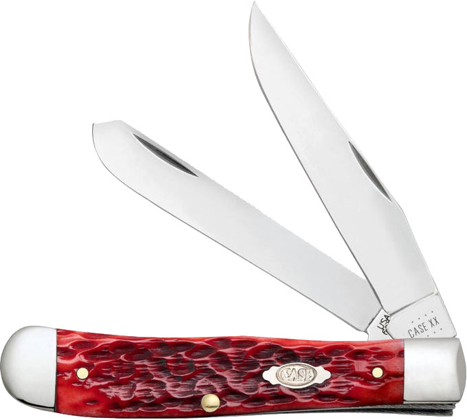 Case Knives Dark Red Bone Peach Seed Jig Trapper Knife w/Clip (31957)