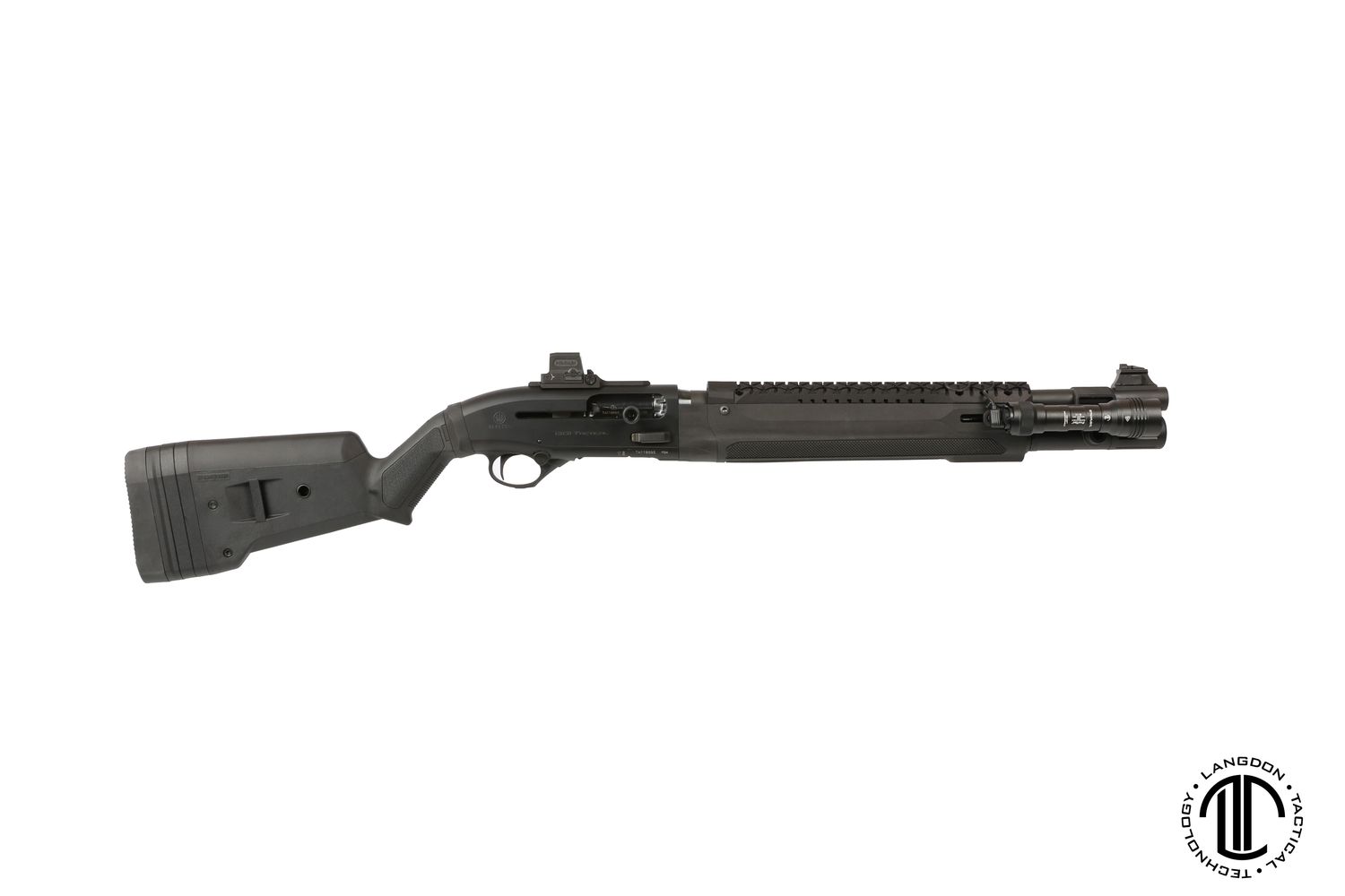 Beretta 1301 Tactical Blackout Mod 2 by Langdon Tactical Semi-Auto Shotgun LTT1301ELBO, 18.50", 3" Chmbr, w/Holosun 509T & Steamlight ProTac HL-X, Magpul Stock, 7 Rds