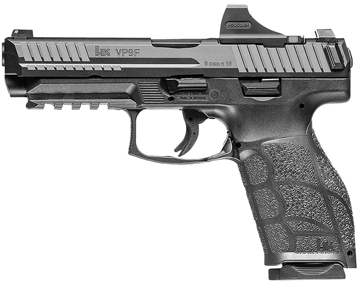 Heckler & Koch VP9A1 F, Full Size Pistol 81001123, 9mm, 4.53", Polymer Grip, Black Finish, Holosun SCS Red Dot, 20+1