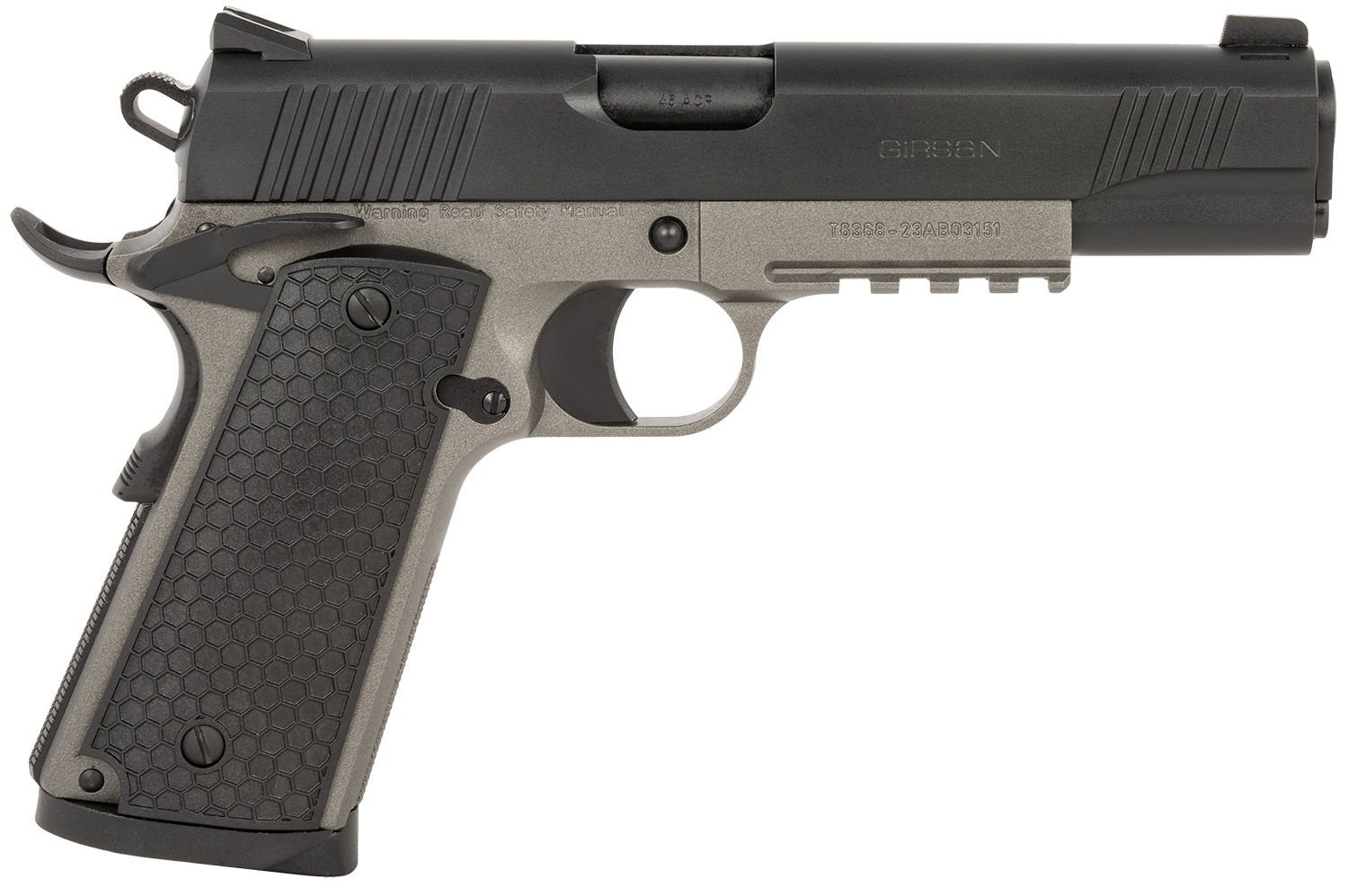 EAA MC1911 S Untouchable Pistol 392062, 45 ACP, 5in, Black Polymer Grips, Stainless Finish, 8 Rds